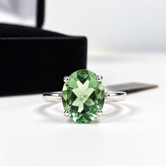 2.5ct Oval Green Amethyst Prasiolite Solitaire Ring