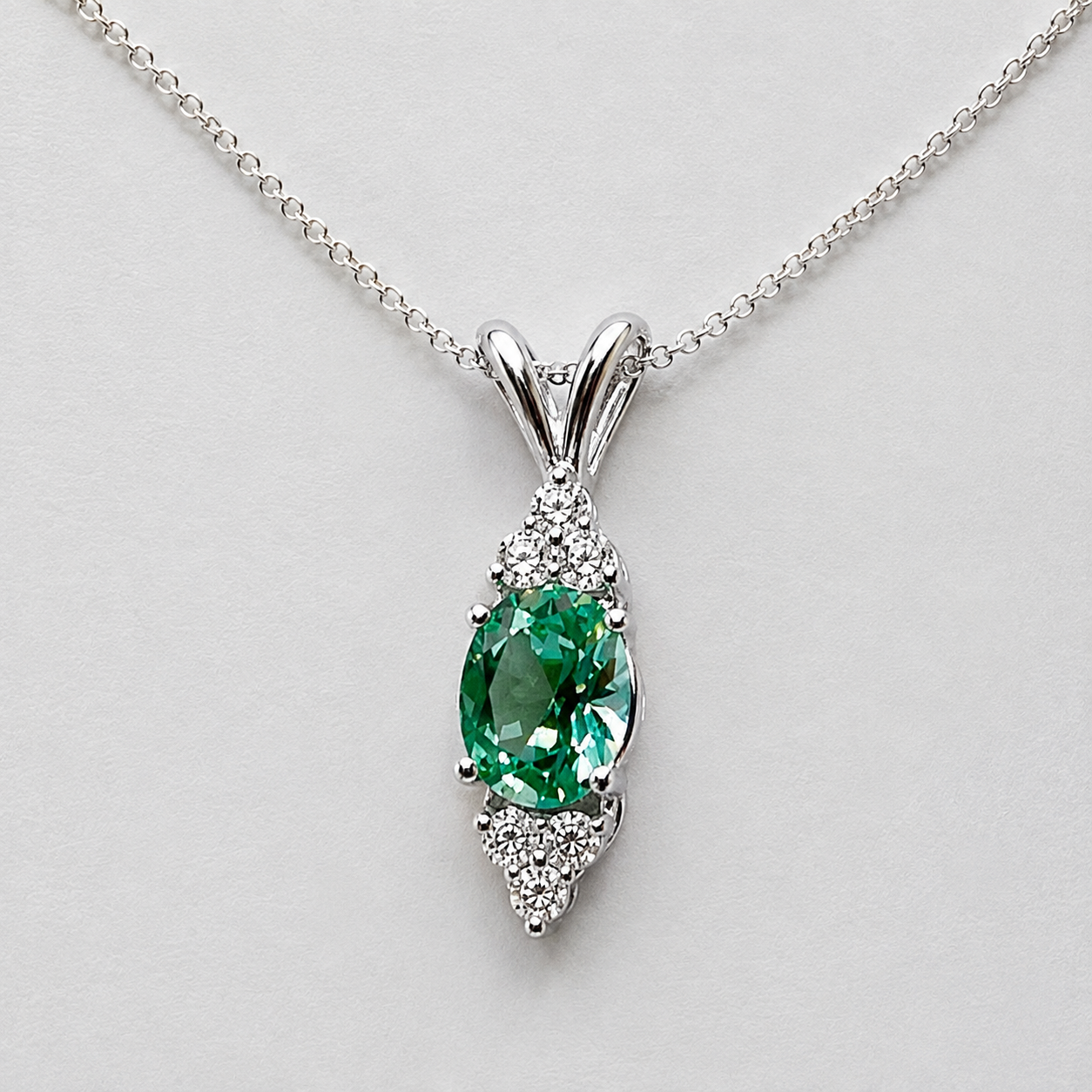 4ctw Mint Green Spinel and White Sapphire Necklace, Vintage Inspired