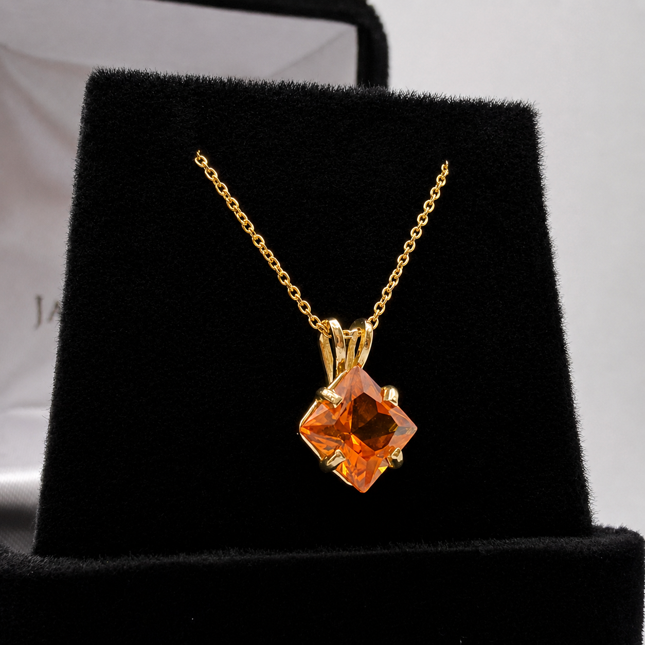 1.2ct Princess Cut Orange Padparadscha Sapphire Solitaire Pendant Necklace