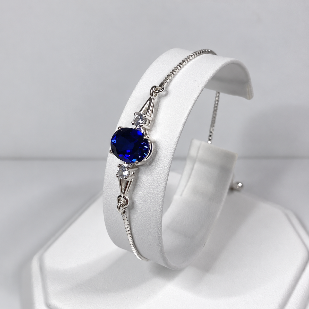 3.5ct Oval Blue Sapphire & White Sapphire Bolo Bracelet