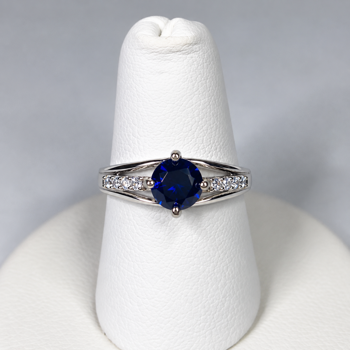 1.16ct Blue & White Sapphire Triple Split Shank Ring