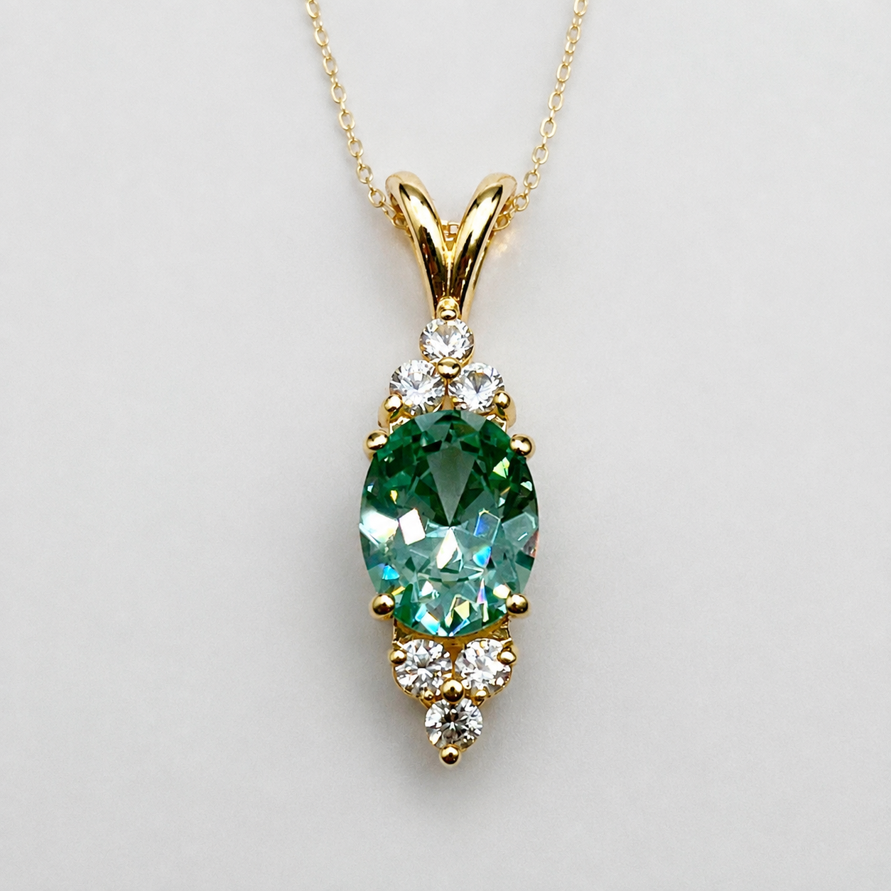 4ctw Mint Green Spinel and White Sapphire Necklace, Vintage Inspired