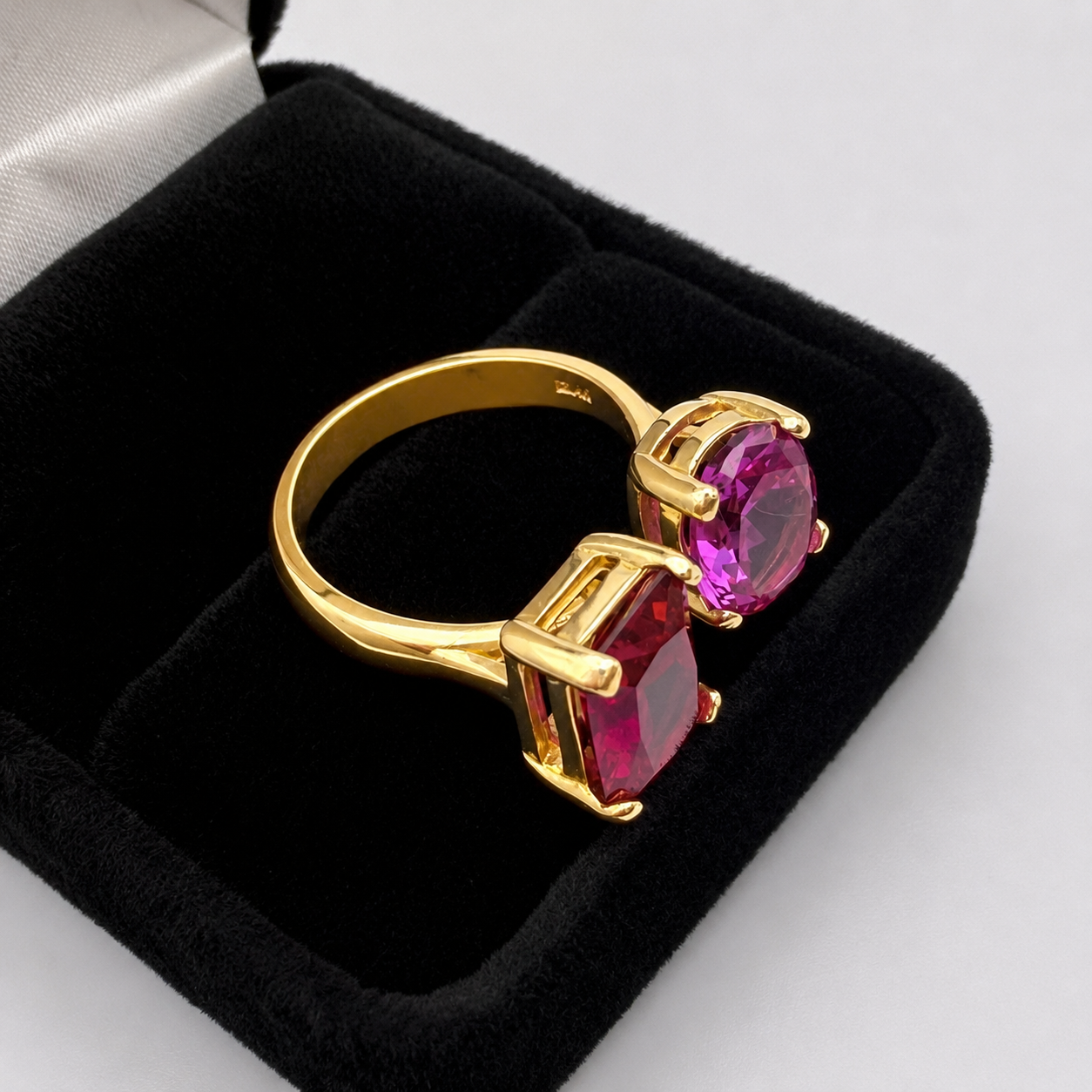 7ctw Ruby & Pink Sapphire Ring | Toi et Moi Open Design | Adjustable