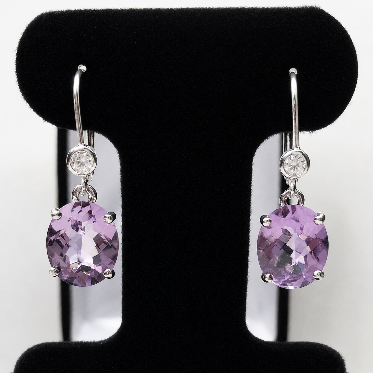 8ctw Rose de France Amethyst Earrings | Oval Cut Lavender Amethyst Dangle Earrings