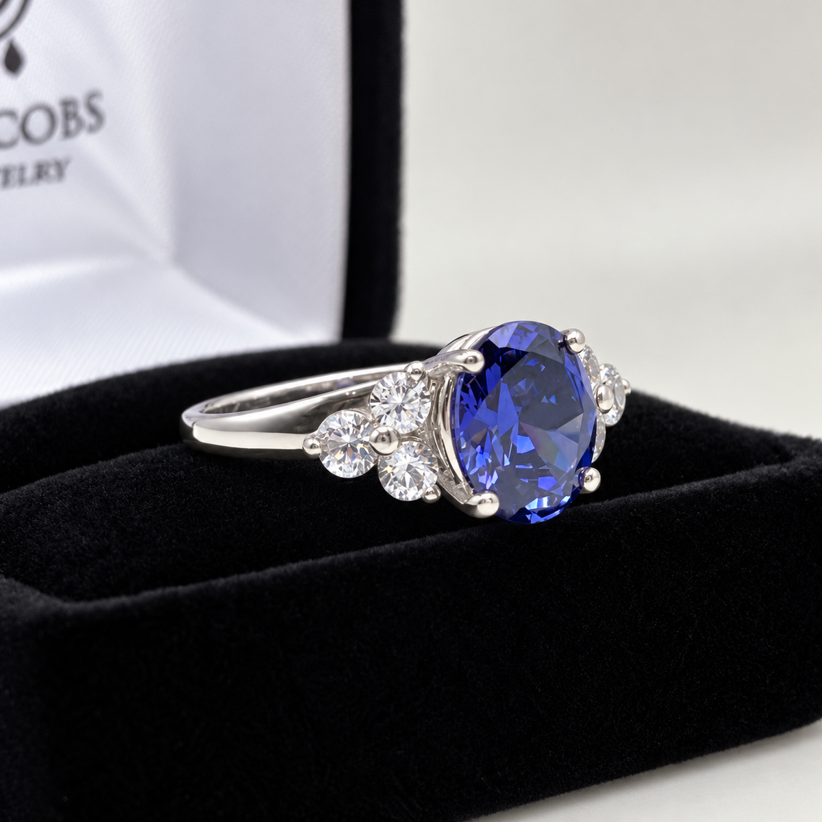 4ct Oval Tanzanite & White Sapphire Ring in Sterling Silver