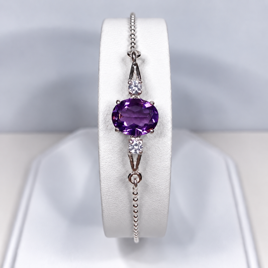2.7ct Oval Amethyst & White Sapphire Adjustable Bolo Bracelet