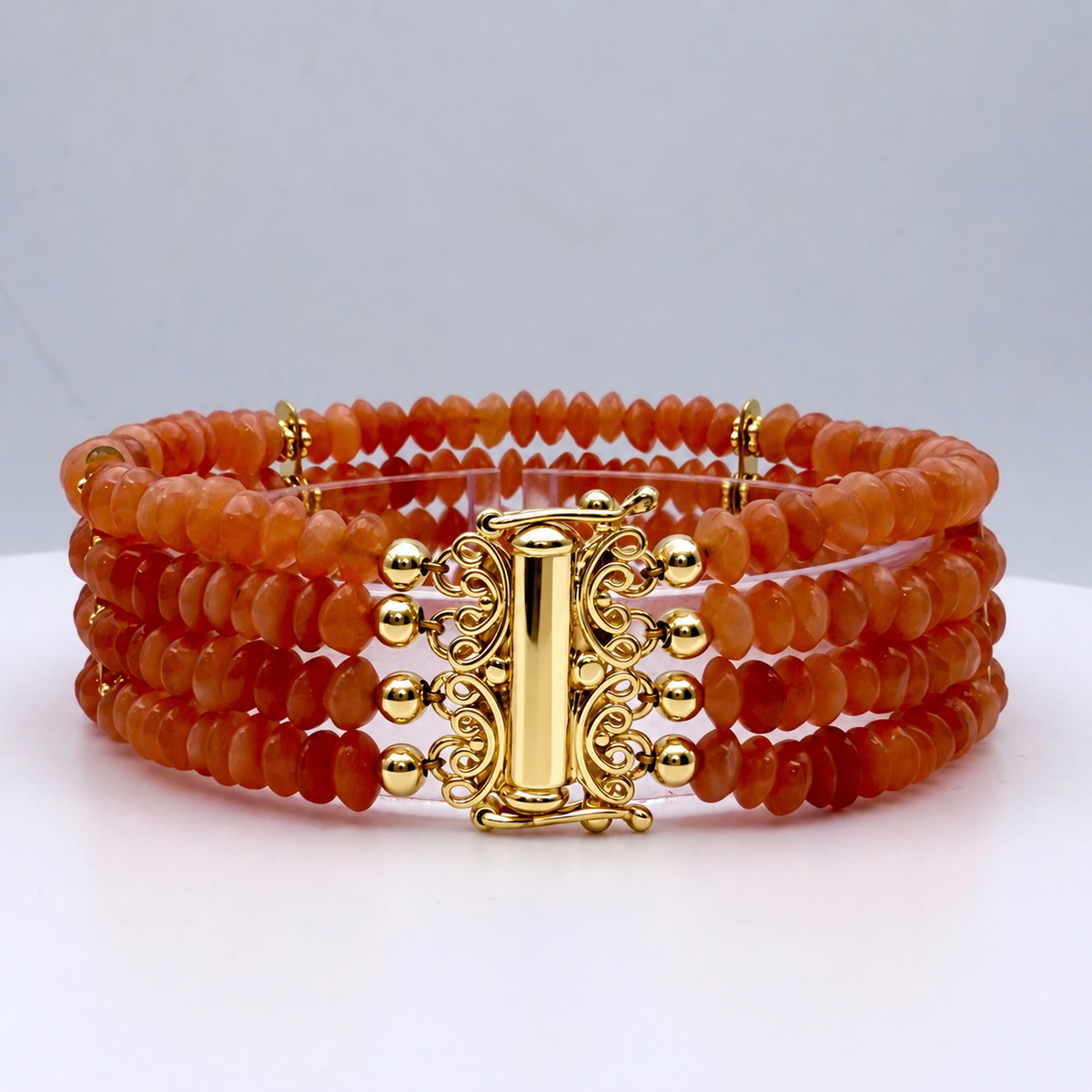 Peach Moonstone Four-Strand Statement Bracelet