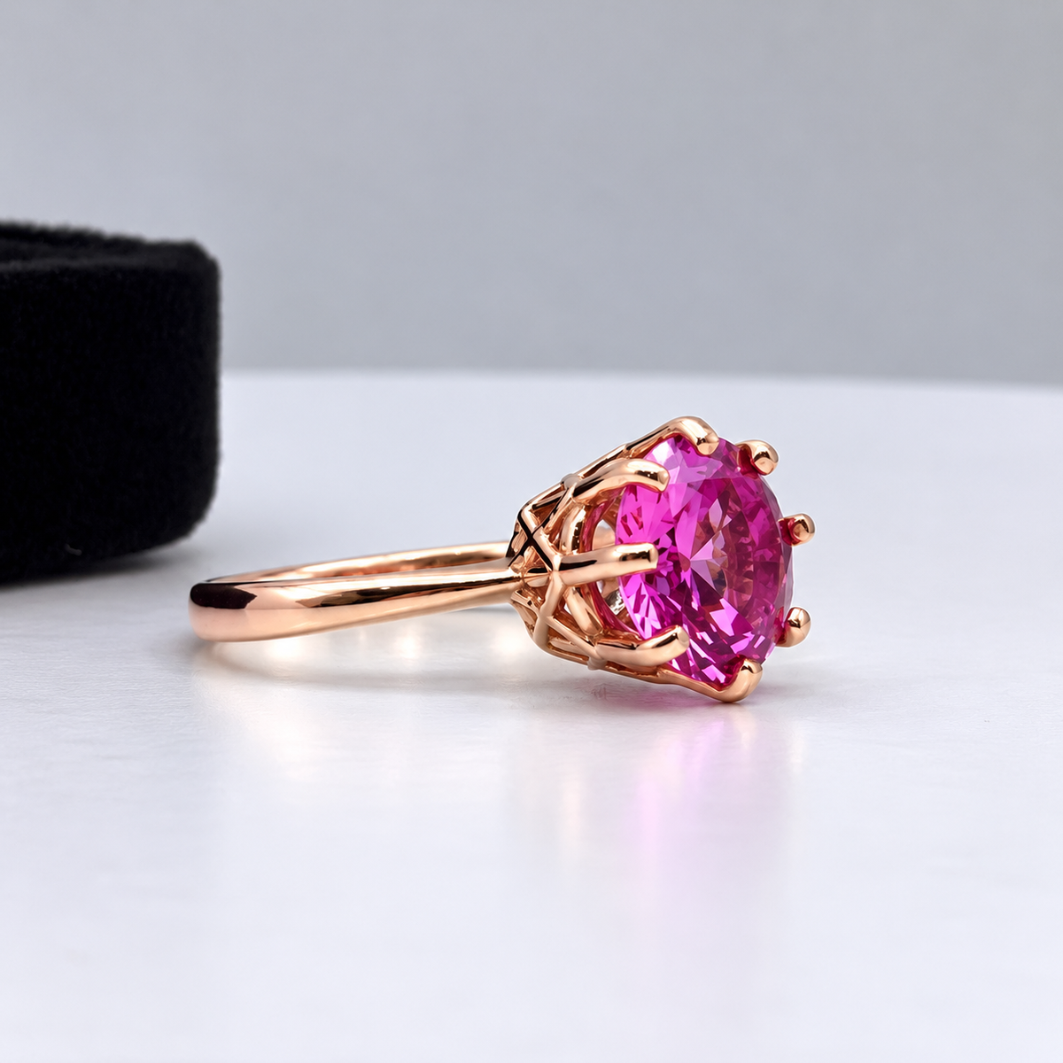 10mm Round Pink Sapphire Art Deco Crown Ring