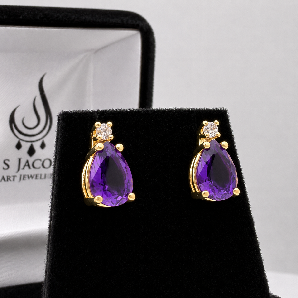 3.3CTW Pear Cut Amethyst Drop Earrings with Diamond Accents