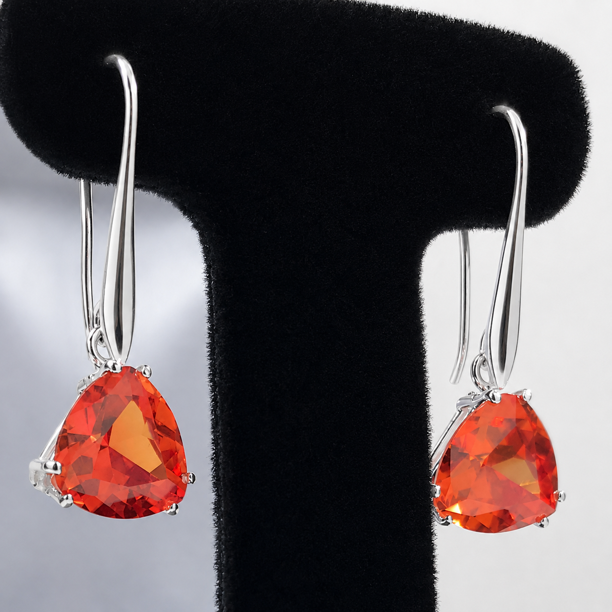 8 CTW Padparadscha Sapphire Trillion Statement Earrings