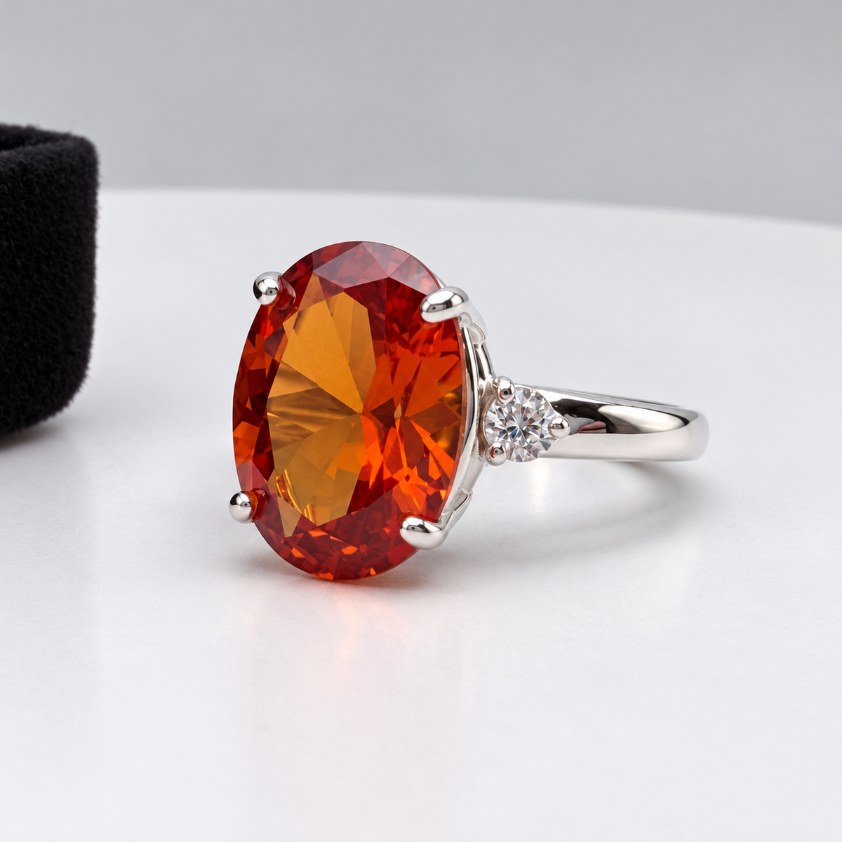 8ct Oval Cut Orange Padparadscha Sapphire & White Sapphire Statement Ring