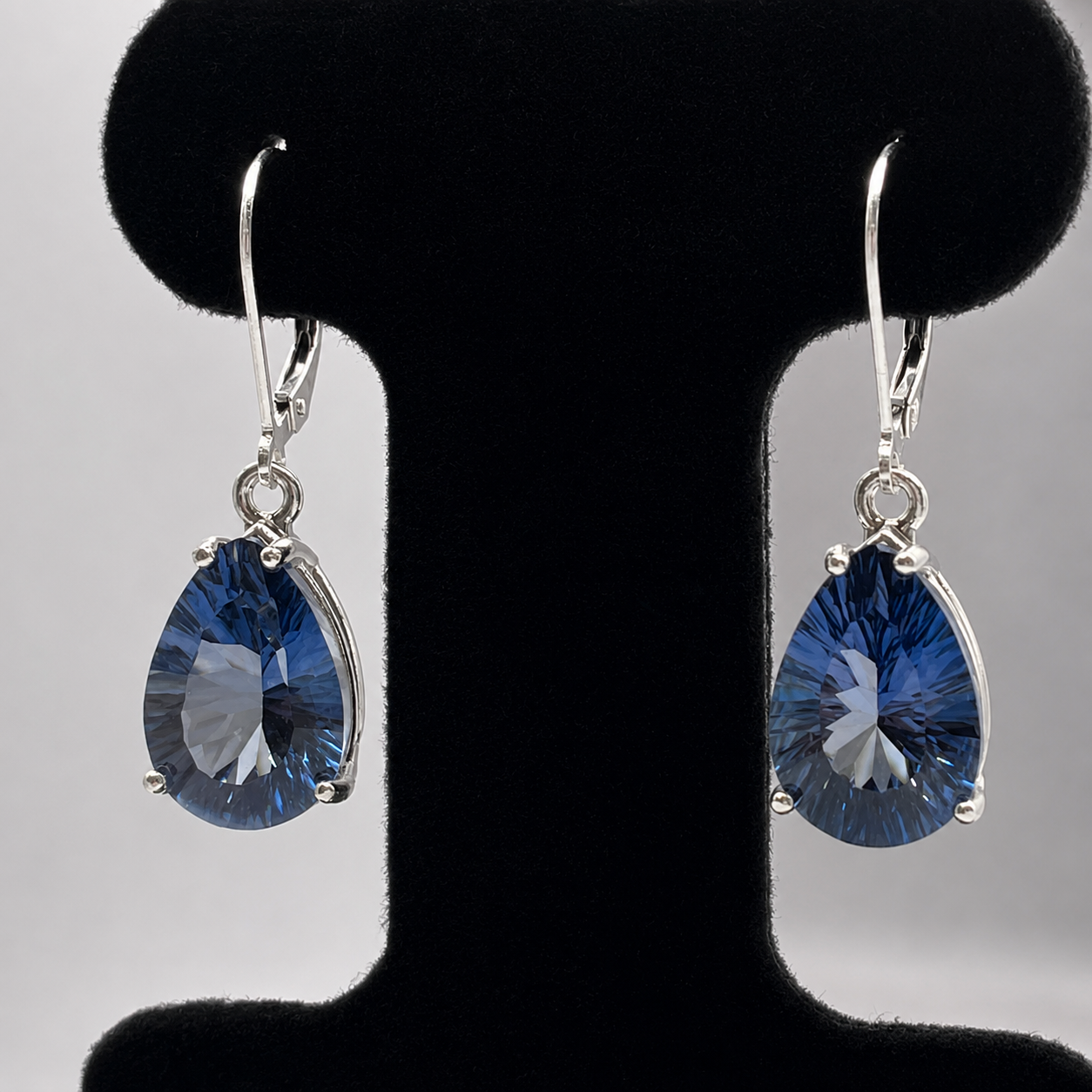Cornflower Blue Iolite Quartz Earrings | 12CTW Pear Cut Drop Earrings | Statement Gemstone Earrings