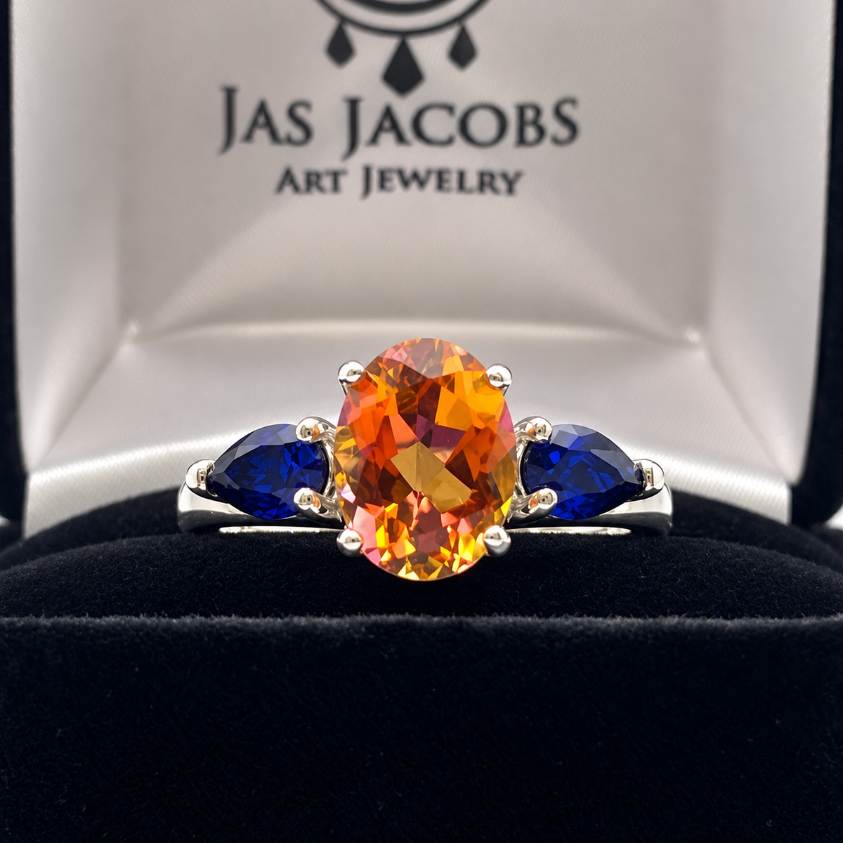 4.5ctw Sunrise Topaz & Blue Sapphire Three Stone Ring