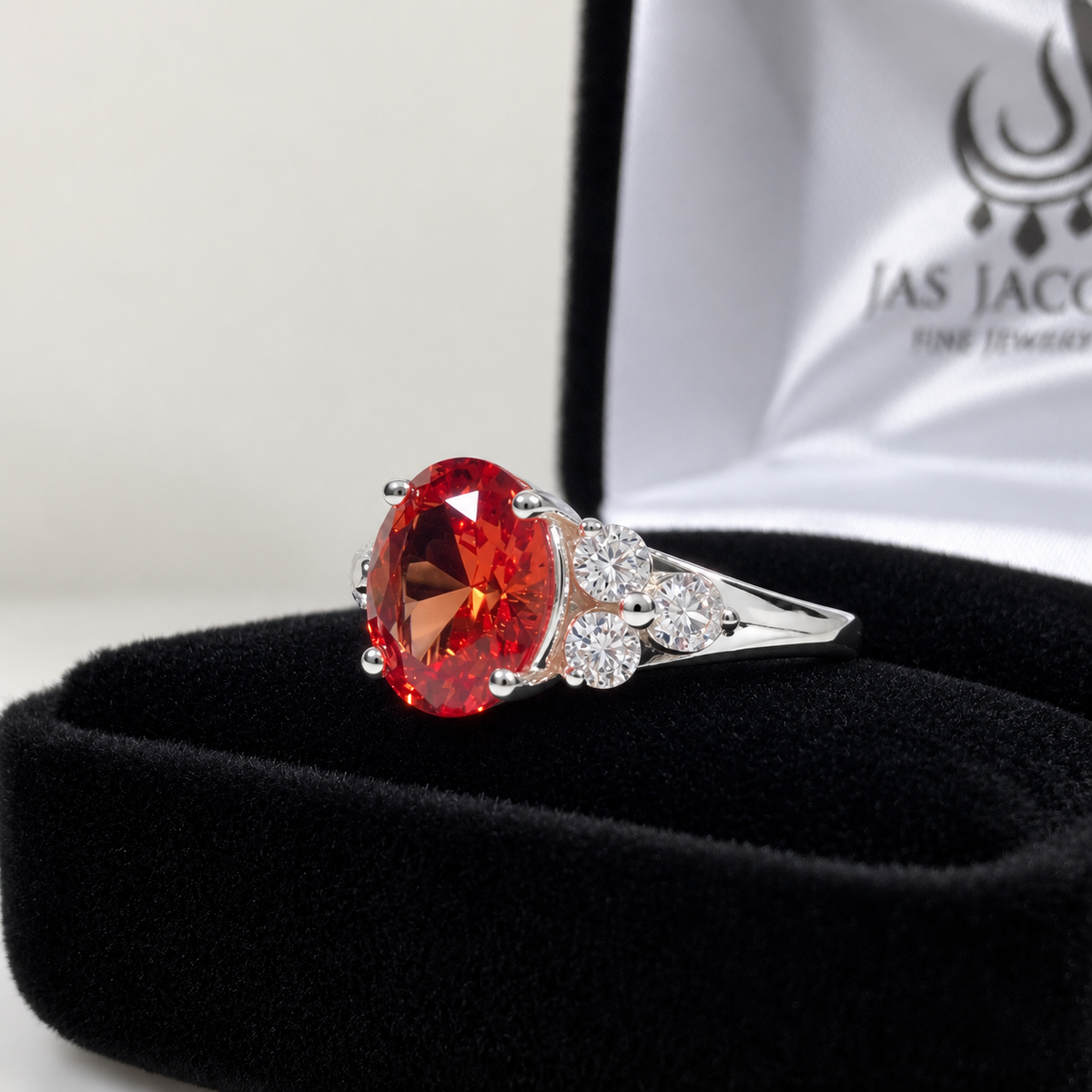3.6ctw Oval Cut Padparadscha Sapphire & White Sapphire Ring