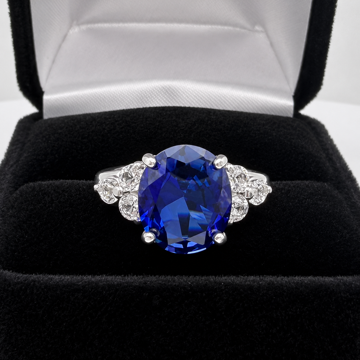 6.78ctw Oval Blue Sapphire & White Sapphire Cluster Statement Ring
