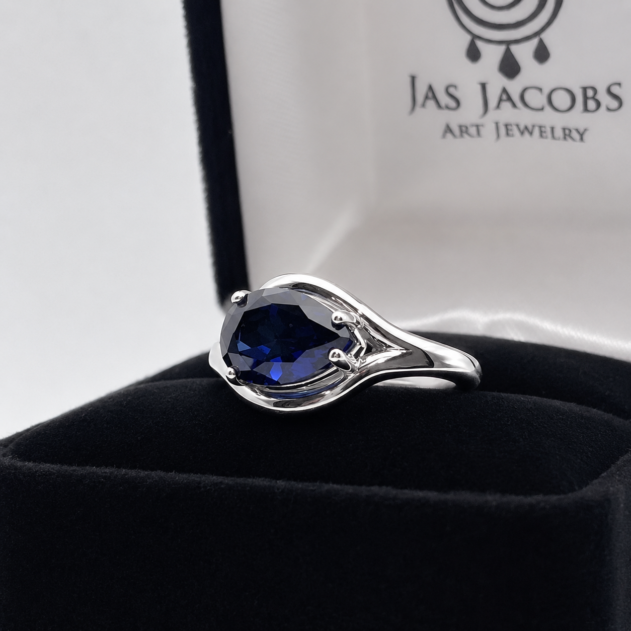2.5 CT Pear Cut Side Set Sapphire Ring | Solitaire Sapphire Ring | Sterling Silver & 10K or 14K Gold