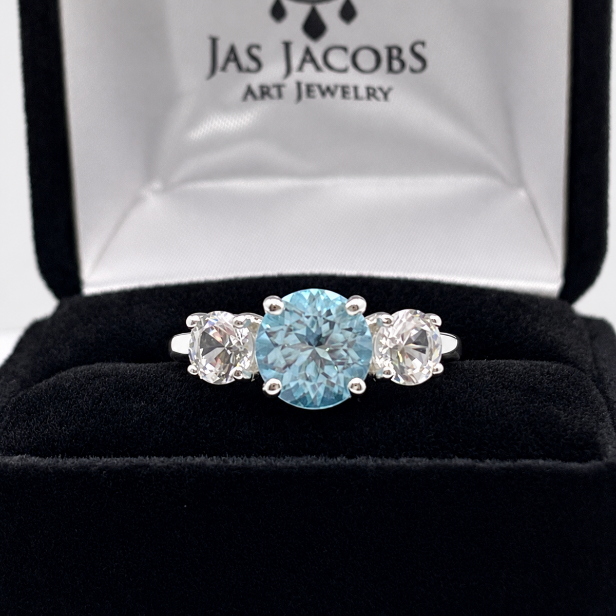 4ct Sky Blue Topaz & White Sapphire Three Stone Ring