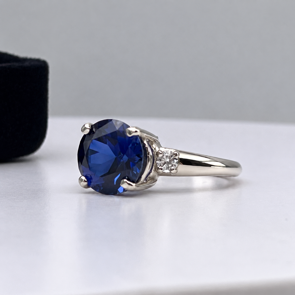 4.5ct Round Blue Sapphire & White Sapphire Statement Ring