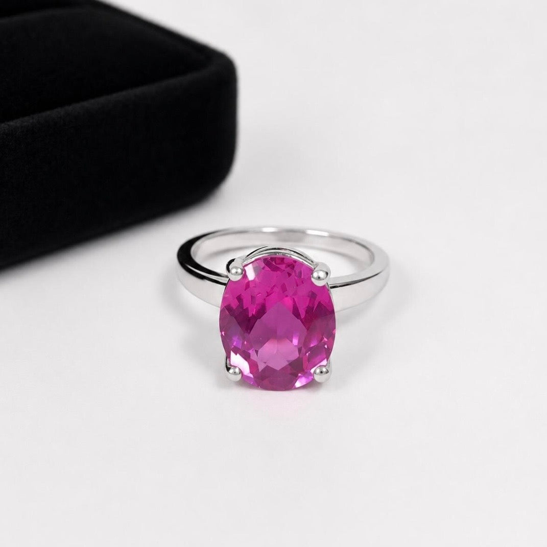 5ct Oval Cut Pink Sapphire Solitaire Statement Ring
