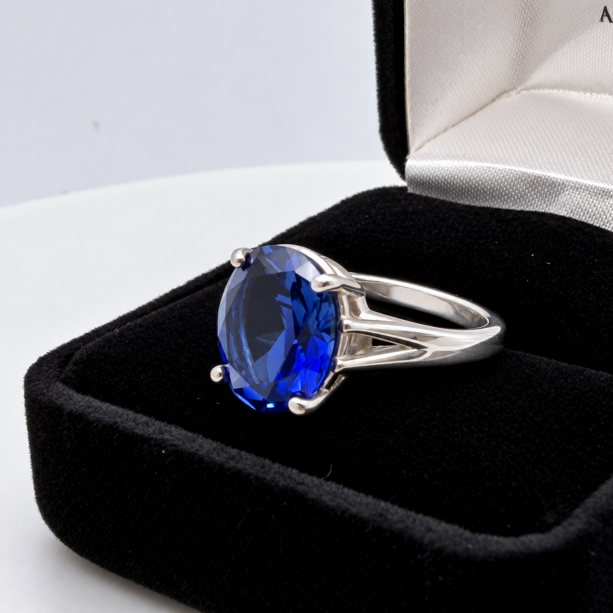 5ct Oval Cut Blue Sapphire Split Shank Ring