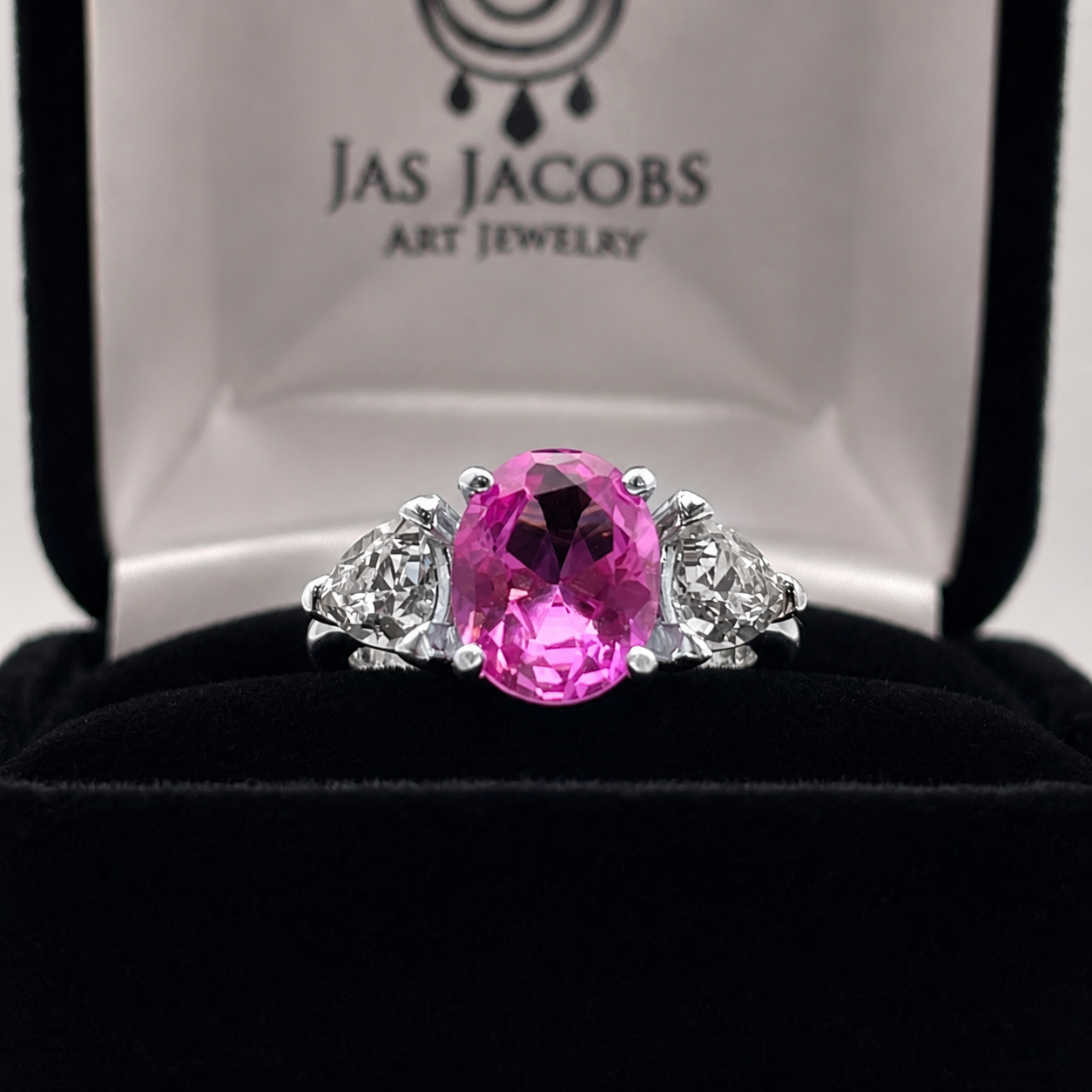 Vivid Pink Sapphire & White Sapphire Three-Stone Ring