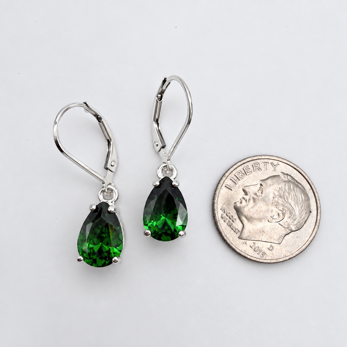4ctw Pear Cut Emerald Drop Earrings | Solid Gold
