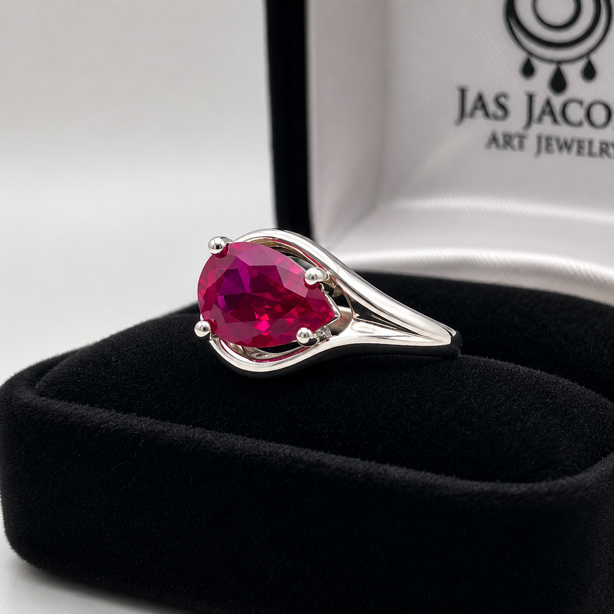 2.5 CT Pear Cut Pink Sapphire Ring | Side Set Solitaire Ring | Sterling Silver & 10K or 14K Gold