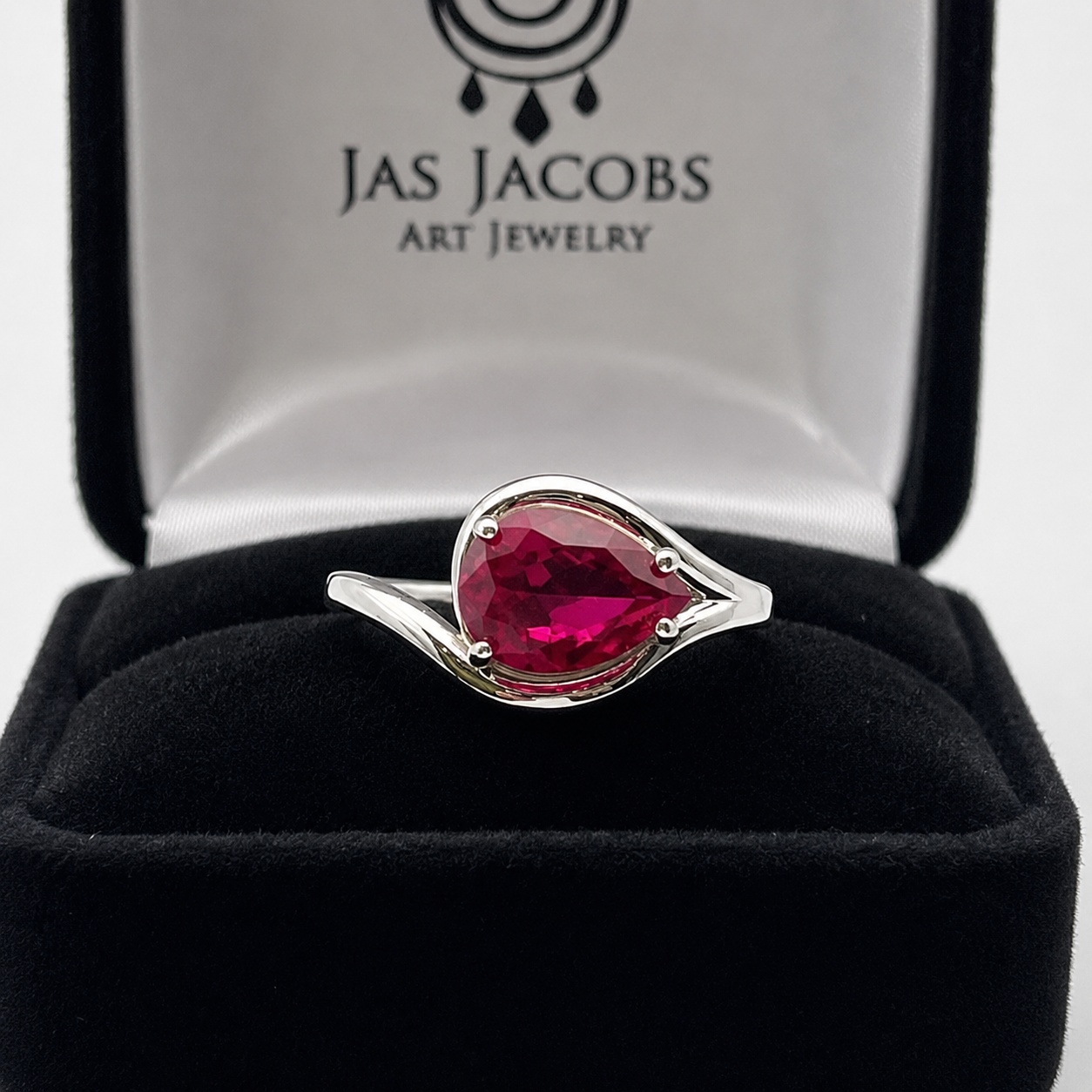Pear Cut Side Set Ruby Ring | Elegant Arabesque Solitaire Ruby Ring | Available in Sterling Silver & 10K or 14K Gold
