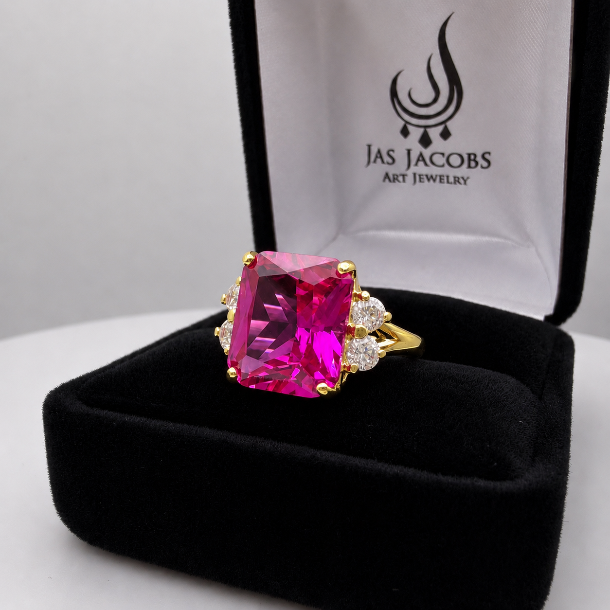 6ct Emerald Cut Pink Sapphire Diamond Ring