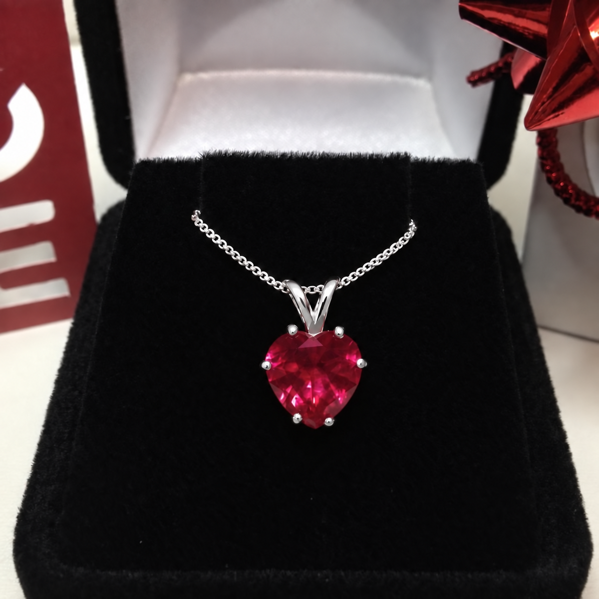 2ct Heart Cut Ruby Pendant Necklace