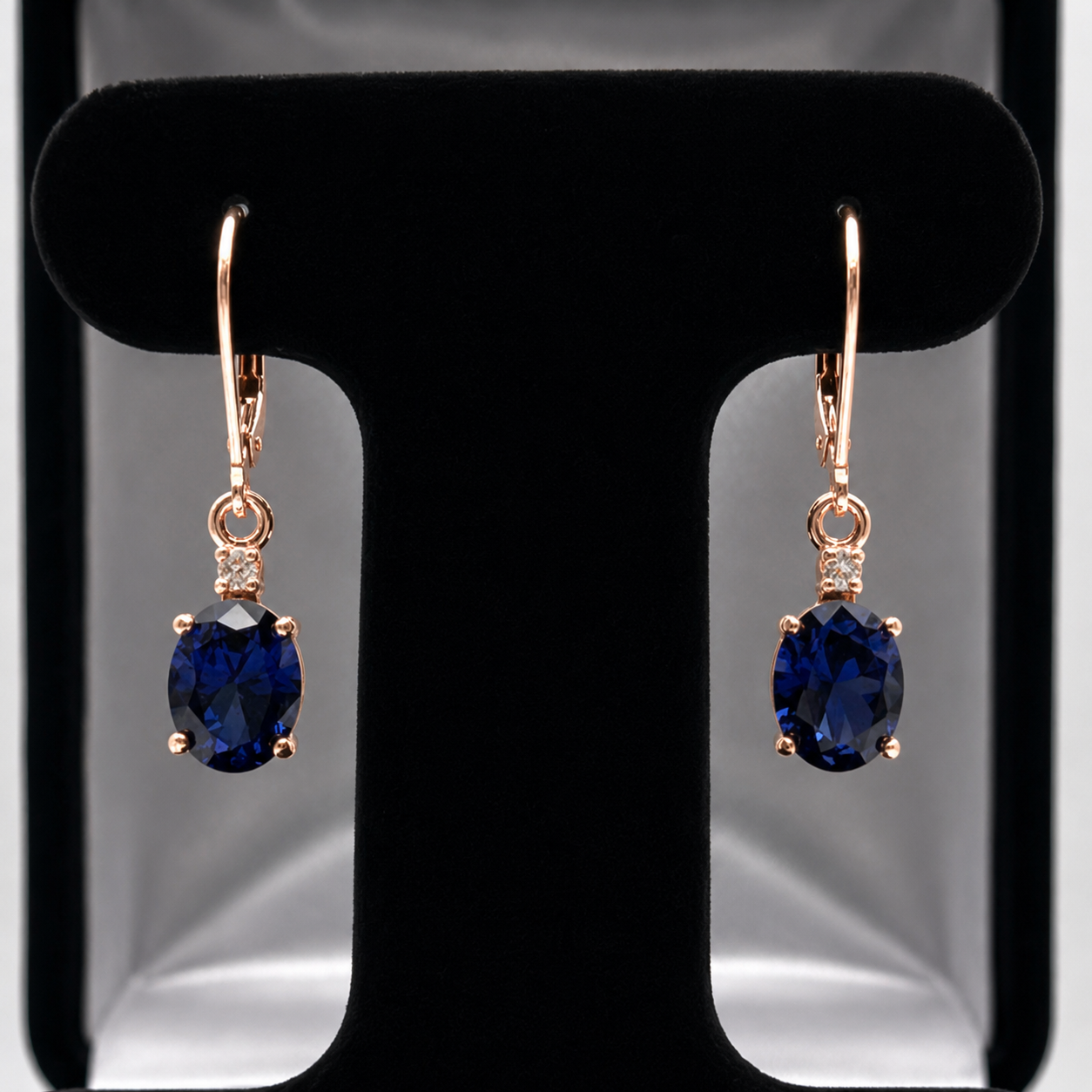 3.3 CTW Oval Blue Sapphire & Diamond Leverback Earrings