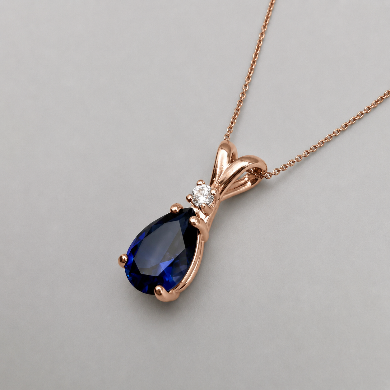 2.5 Ct Pear Cut Sapphire & Diamond Pendant Necklace