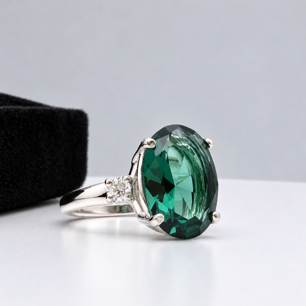 6ct Oval Green Quartz & White Sapphire Ring