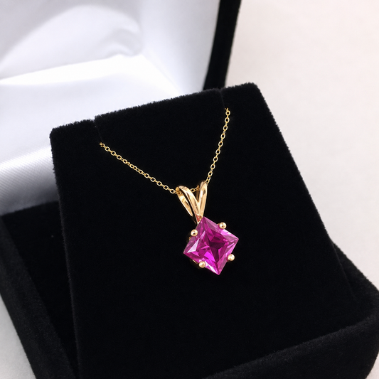 1.2ct Princess Cut Pink Sapphire Solitaire Pendant Necklace