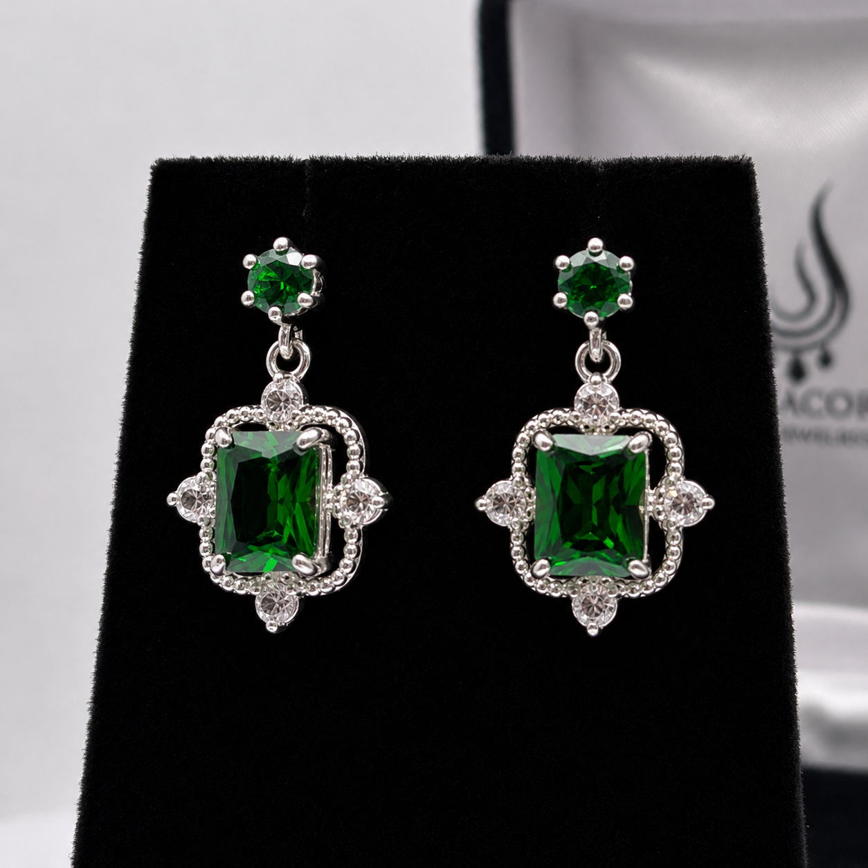 10.4ctw Emerald Cut Emerald Earrings White Sapphire Accents