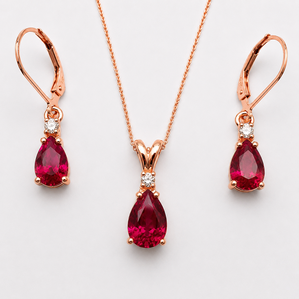 5.5ct Pear Cut Ruby & Diamond Jewelry Set