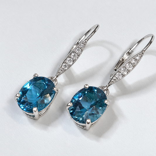 6.12ctw Oval Cut London Blue Topaz Drop Earrings