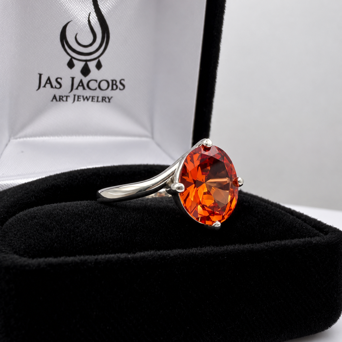 3ct Oval Padparadscha Sapphire Ring with Sculpted Bypass Band