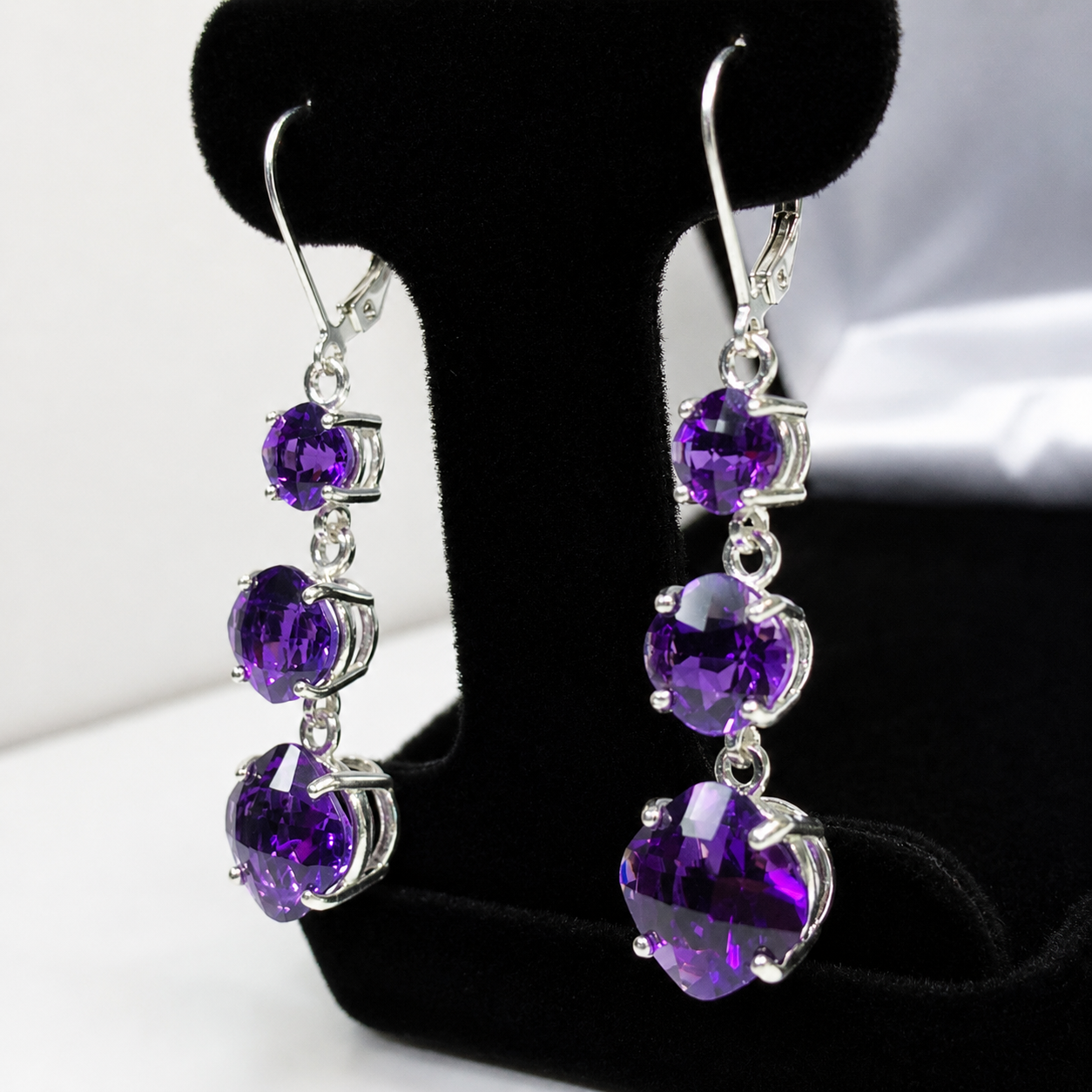 12ctw Cushion Cut Amethyst Cascade Earrings | Multi Stone Dangle Earrings