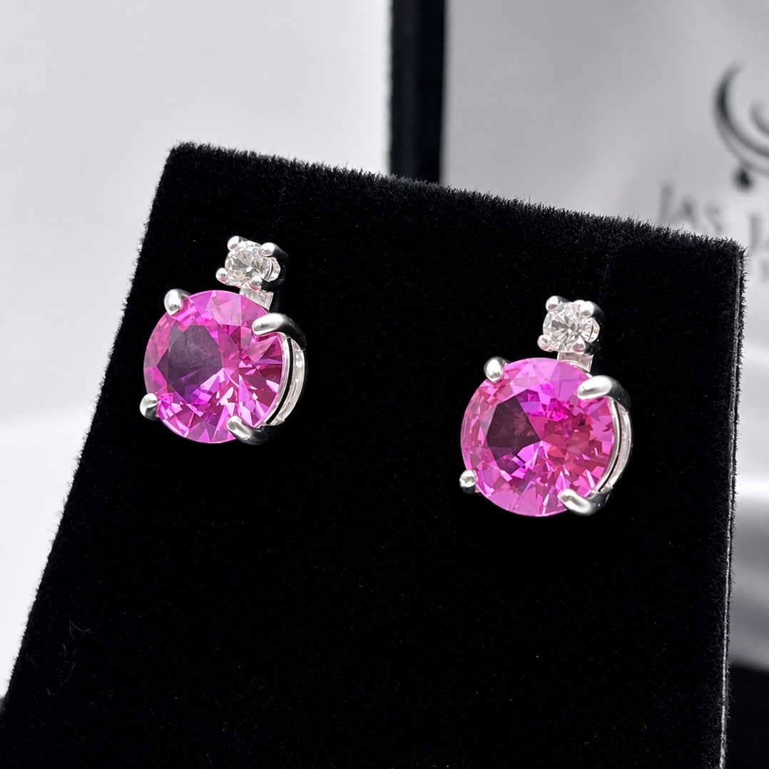 4ctw Brilliant Cut Pink Sapphire Earrings with White Sapphire Accents