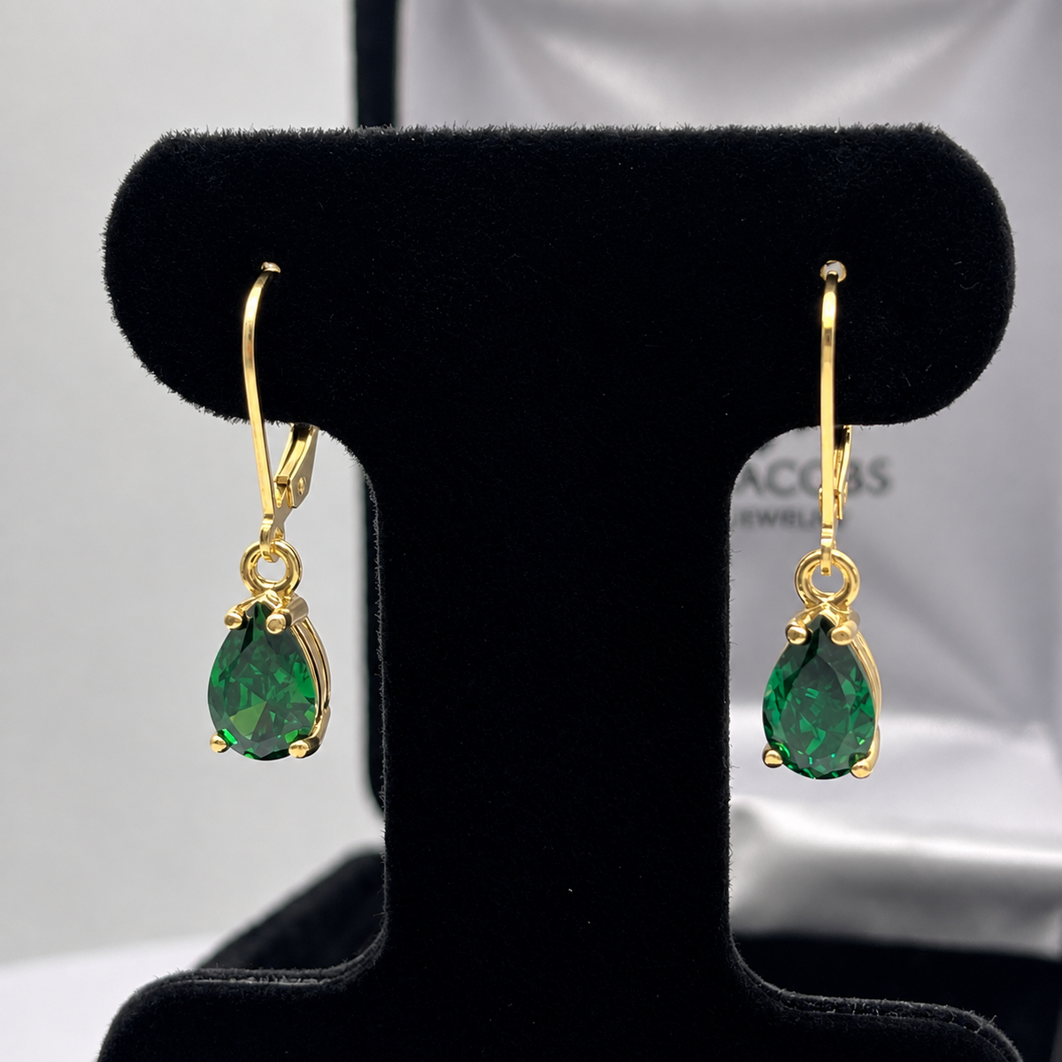 3ctw Pear Cut Emerald Drop Earrings | Solid Gold