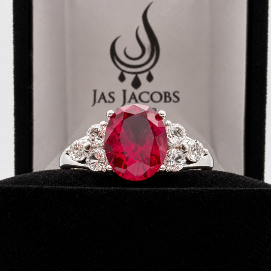 3.78ctw Oval Ruby & White Sapphire Ring in Sterling Silver