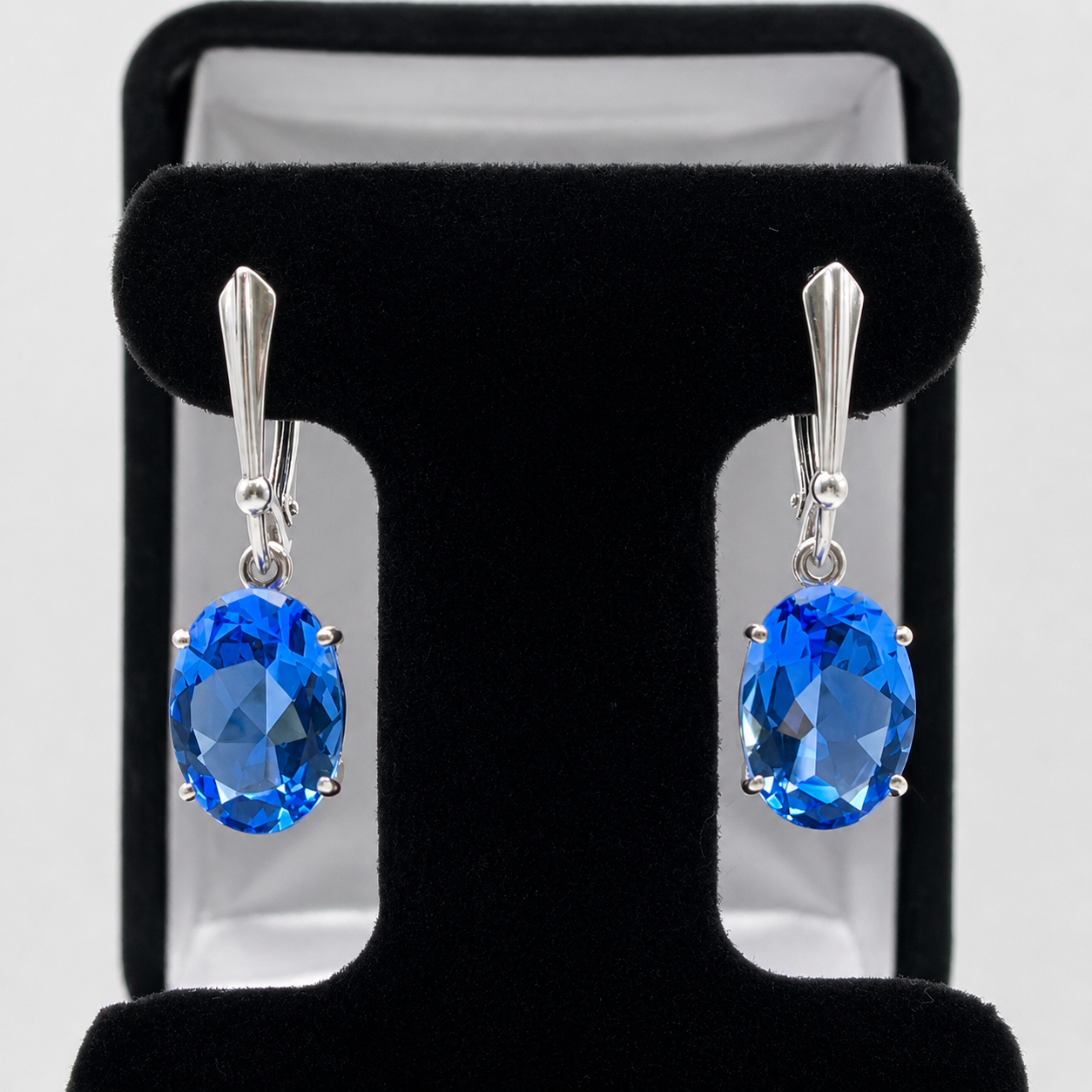 9 Carat Oval Paraiba Blue Quartz Leverback Earrings in Sterling Silver