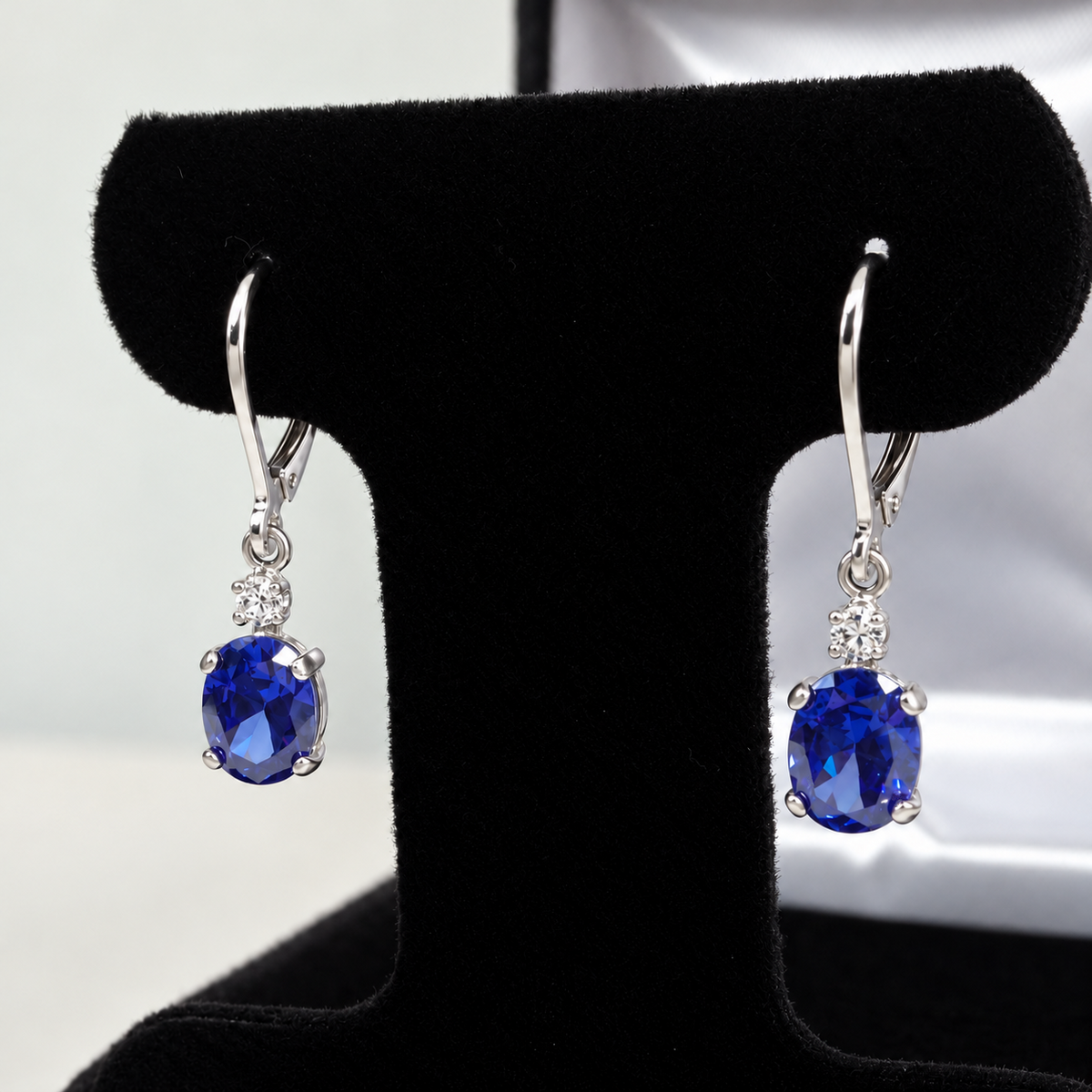2.3ctw Oval Tanzanite & White Sapphire Drop Earrings