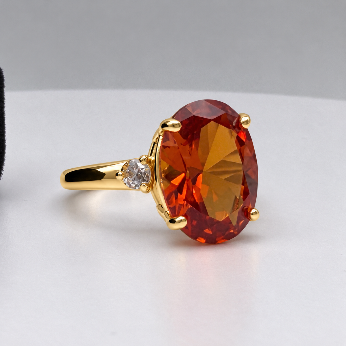8ct Oval Cut Orange Padparadscha Sapphire & White Sapphire Statement Ring