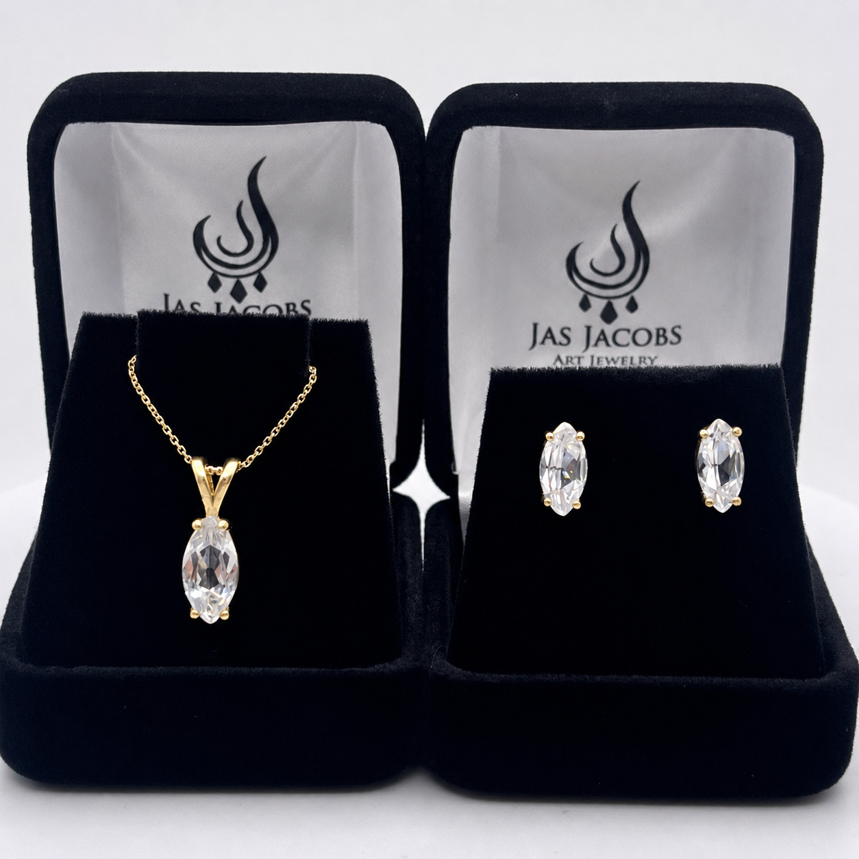 4.5ctw Marquise Cut Colorless White Sapphire Pendant & Stud Earring Jewelry Set