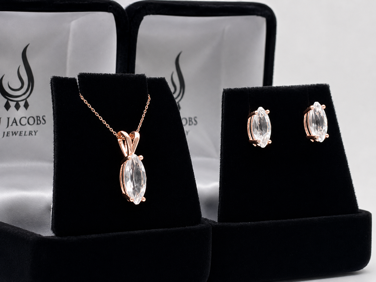 4.5ctw Marquise Cut Colorless White Sapphire Pendant & Stud Earring Jewelry Set