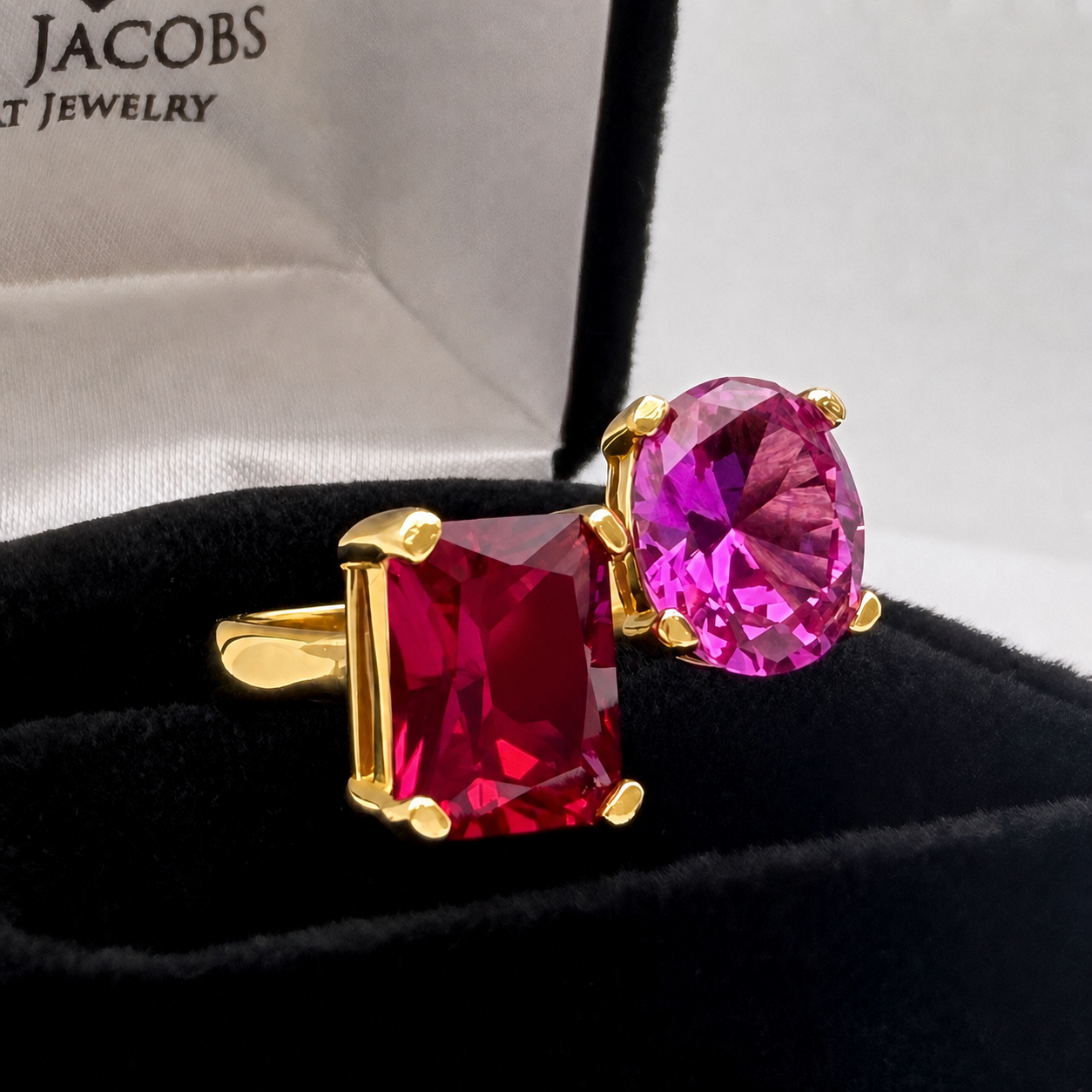 7ctw Ruby & Pink Sapphire Ring | Toi et Moi Open Design | Adjustable