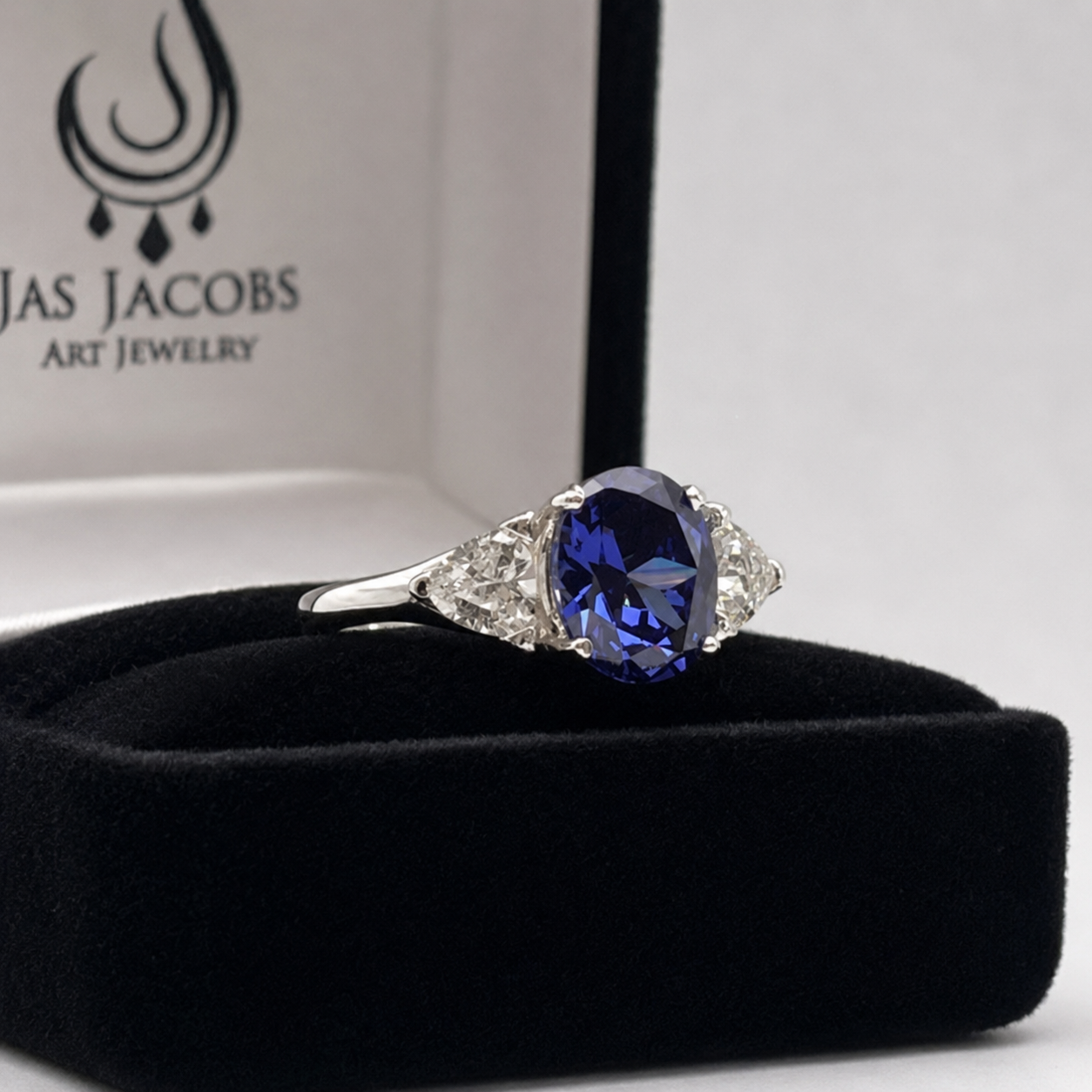 4ctw Oval Cut Tanzanite & White Sapphire Art Deco Ring
