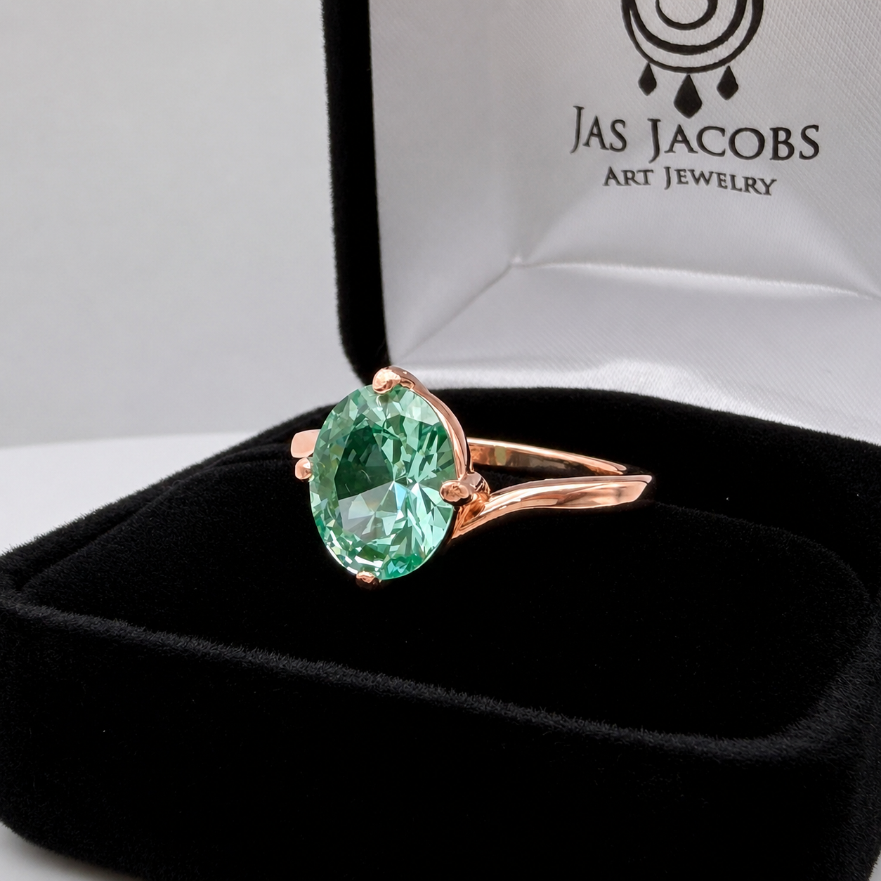 3ct Oval Mint Green Spinel Ring | Split Bypass Solitaire